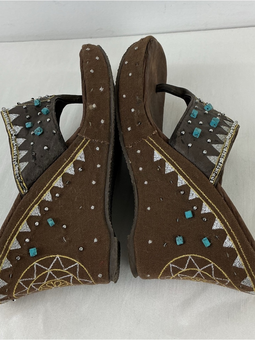 Boho Turquoise Beaded Wedge Sandals - Picture 9 of 11